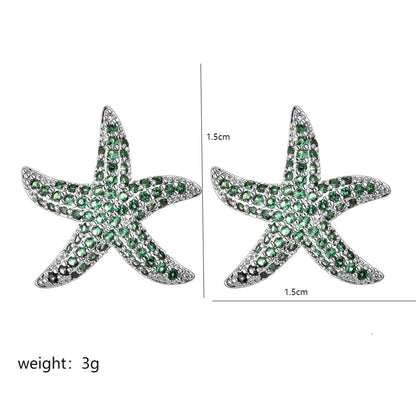 1 Pair Sweet Starfish Plating Inlay Copper Zircon White Gold Plated Ear Studs