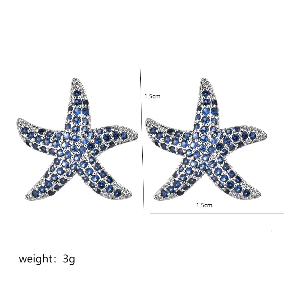 1 Pair Sweet Starfish Plating Inlay Copper Zircon White Gold Plated Ear Studs