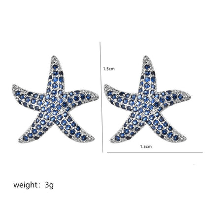 1 Pair Sweet Starfish Plating Inlay Copper Zircon White Gold Plated Ear Studs