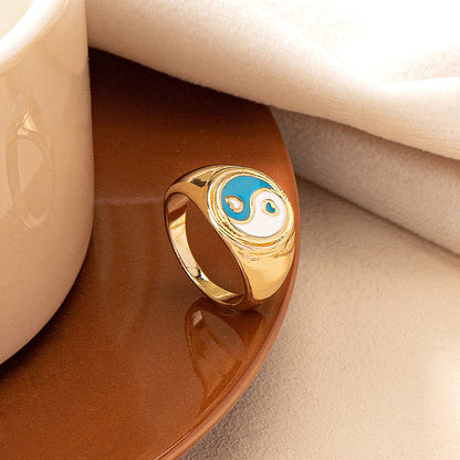 Retro Tai Chi Heart Shape Alloy Plating Gold Plated Women's Rings