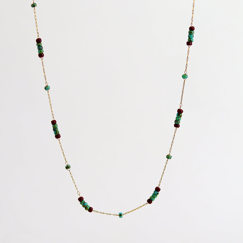 Simple Style Geometric Imitation Turquoise Titanium Steel Beaded Necklace