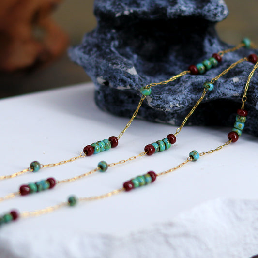 Simple Style Geometric Imitation Turquoise Titanium Steel Beaded Necklace