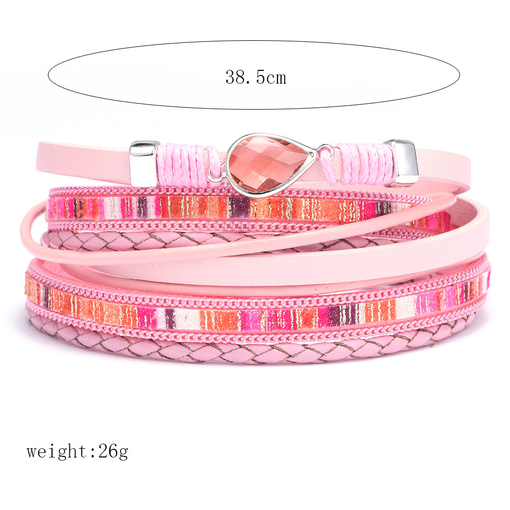 Retro Water Droplets Pu Leather Alloy Women's Wristband