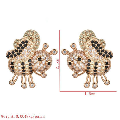 1 Pair Cute Bee Plating Inlay Copper Zircon 18k Gold Plated Ear Studs