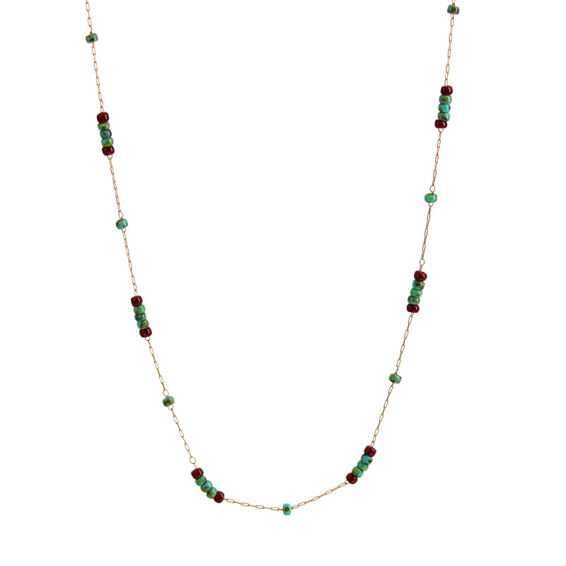 Simple Style Geometric Imitation Turquoise Titanium Steel Beaded Necklace