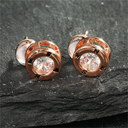 1 Pair Simple Style Classic Style Compass Plating Inlay Copper Zircon 14k Gold Plated Ear Studs