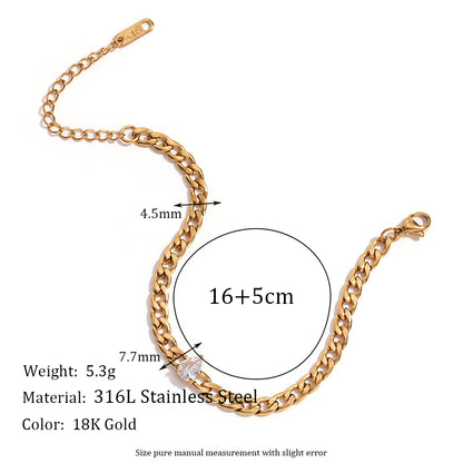 Simple Style Classic Style Solid Color Stainless Steel Plating Inlay Zircon 18k Gold Plated Bracelets