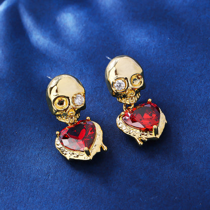 1 Pair Simple Style Skull Plating Inlay Copper Zircon 18k Gold Plated Drop Earrings