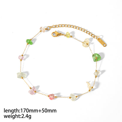 Simple Style Classic Style Round Stainless Steel Polishing Plating Inlay Natural Stone 18k Gold Plated Bracelets Anklet Necklace