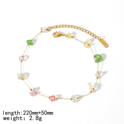 Simple Style Classic Style Round Stainless Steel Polishing Plating Inlay Natural Stone 18k Gold Plated Bracelets Anklet Necklace