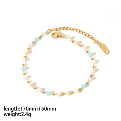 Simple Style Classic Style Round Stainless Steel Polishing Plating Inlay Natural Stone 18k Gold Plated Bracelets Anklet Necklace