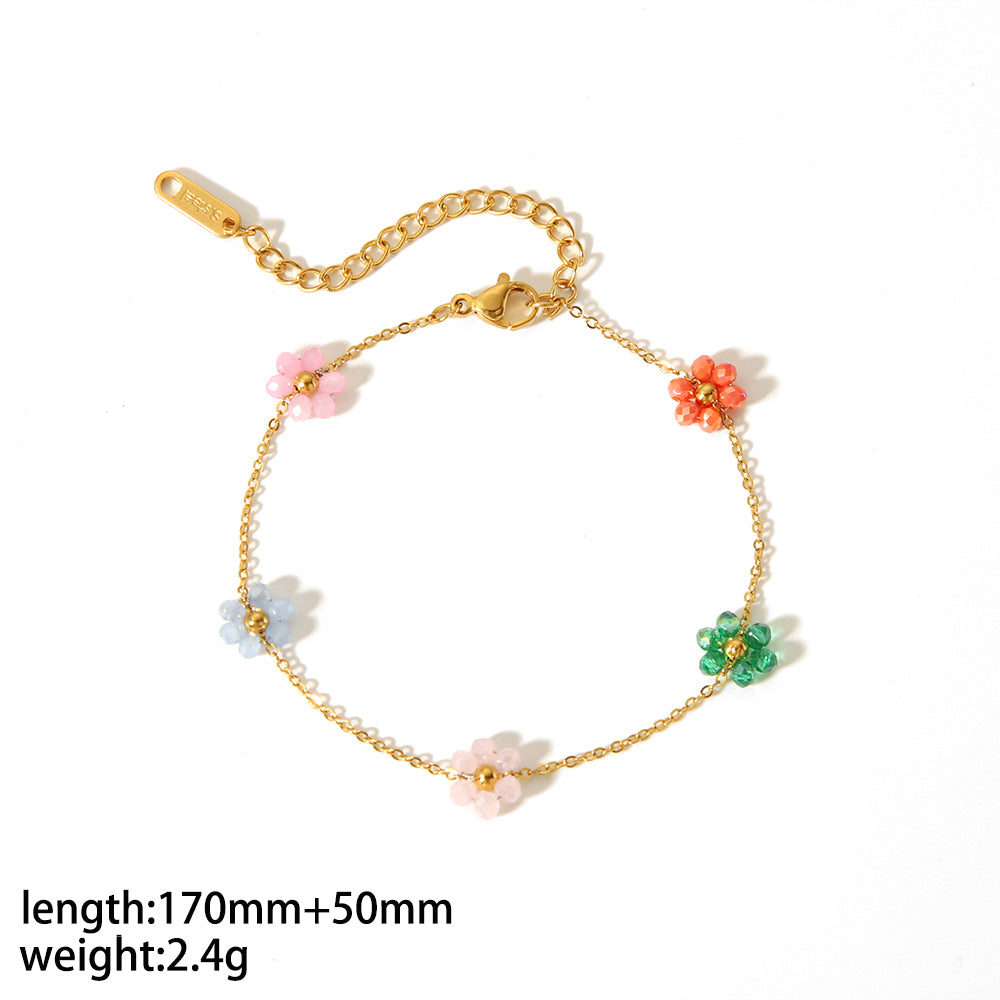 Simple Style Flower Stainless Steel Polishing Plating 18k Gold Plated Bracelets Anklet Necklace