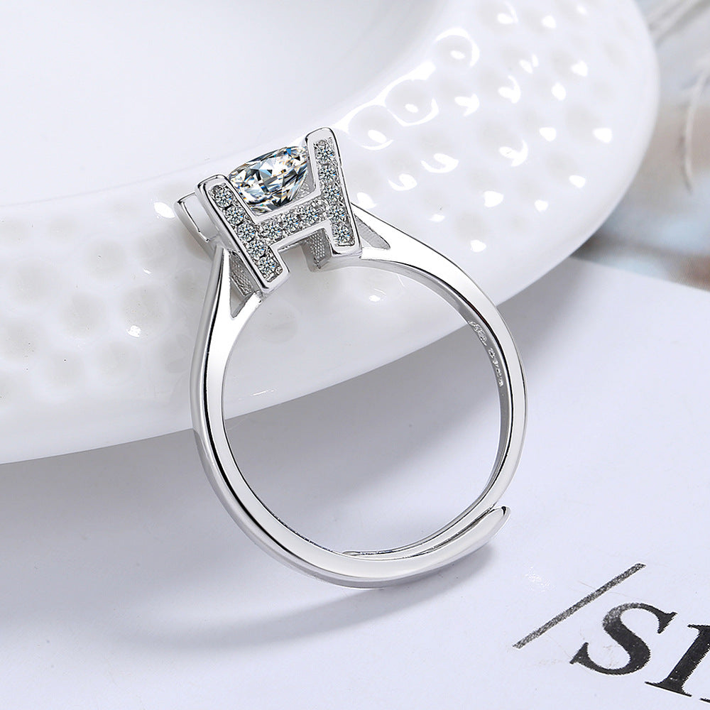 Simple Style Solid Color Copper Plating Inlay Zircon White Gold Plated Open Rings