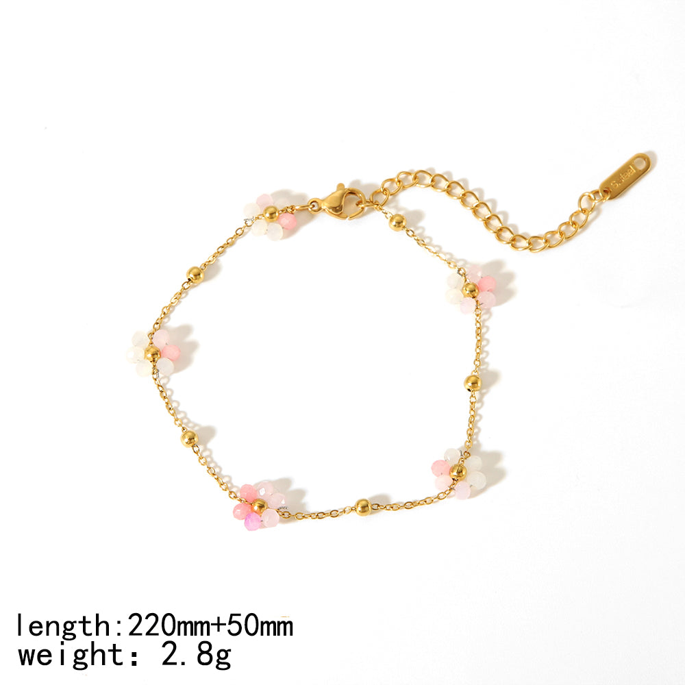 Simple Style Flower Stainless Steel Polishing Plating 18k Gold Plated Bracelets Anklet Necklace