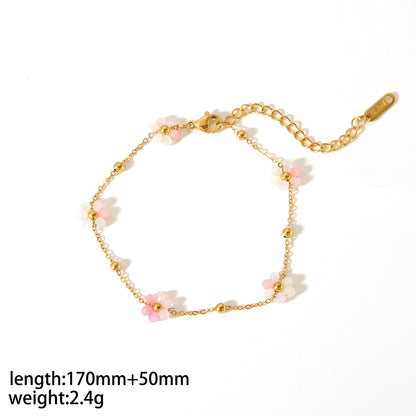 Simple Style Flower Stainless Steel Polishing Plating 18k Gold Plated Bracelets Anklet Necklace