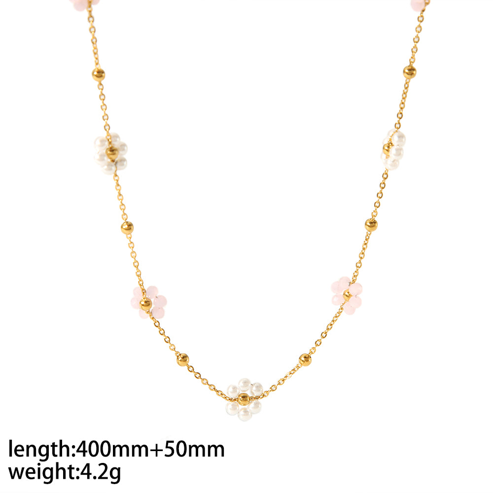 Simple Style Flower Stainless Steel Polishing Plating 18k Gold Plated Bracelets Anklet Necklace