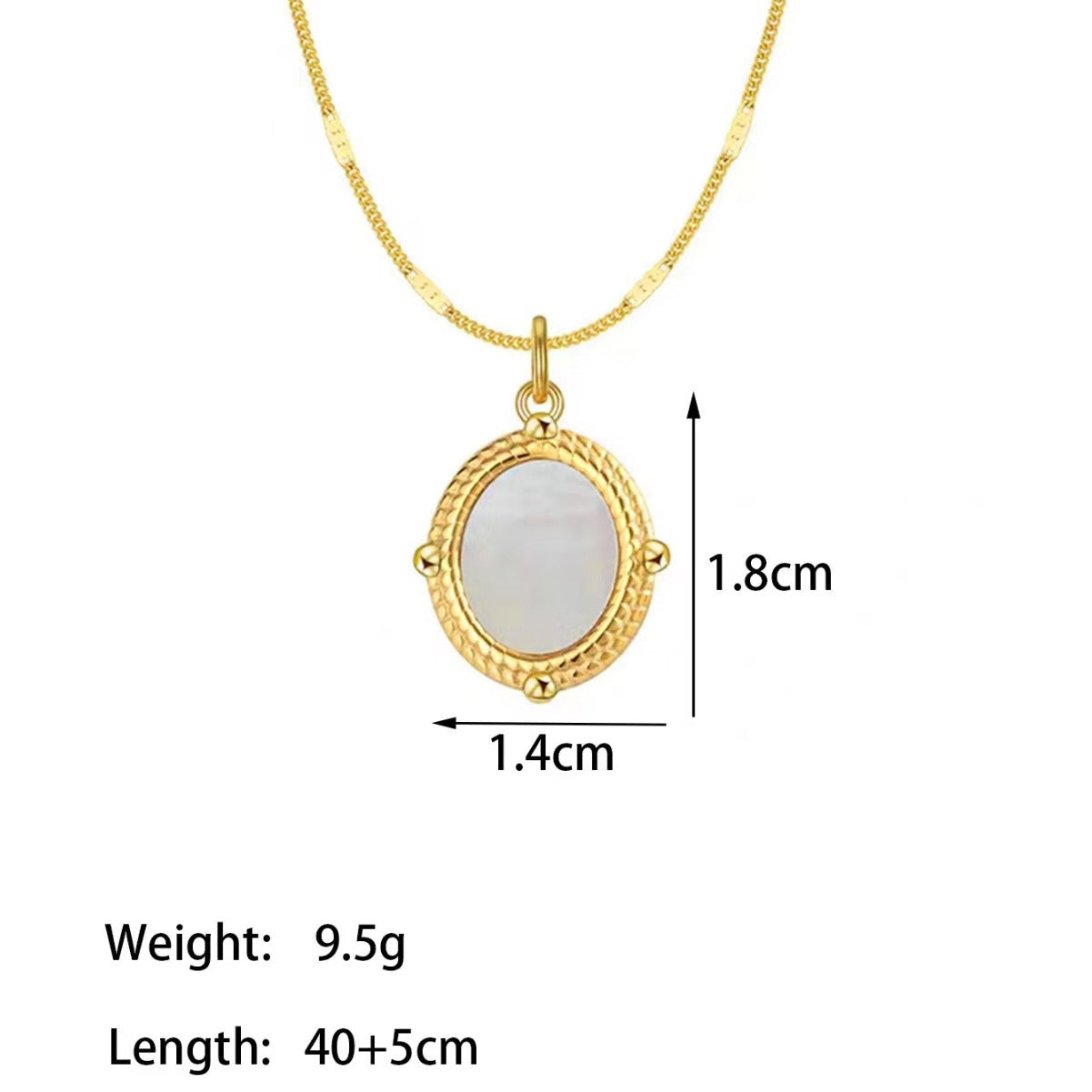 Classic Style Oval Titanium Steel Polishing Plating Inlay Shell 18k Gold Plated Pendant Necklace