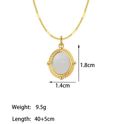 Classic Style Oval Titanium Steel Polishing Plating Inlay Shell 18k Gold Plated Pendant Necklace