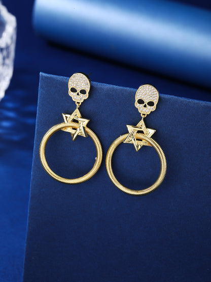 1 Pair Simple Style Skull Plating Inlay Copper Zircon 18k Gold Plated Drop Earrings