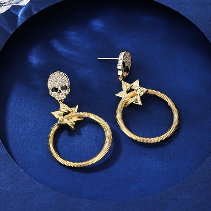 1 Pair Simple Style Skull Plating Inlay Copper Zircon 18k Gold Plated Drop Earrings