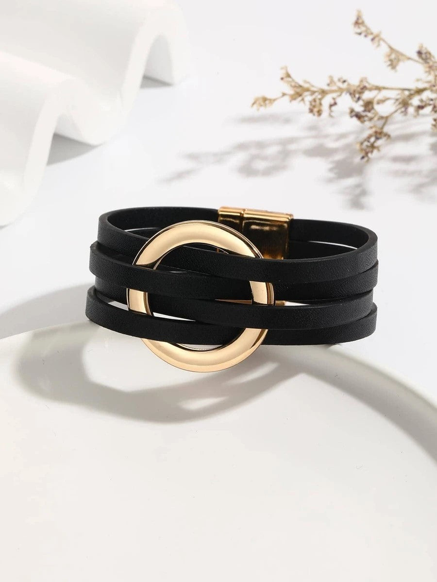 Simple Style Commute Color Block Pu Leather Women's Wristband