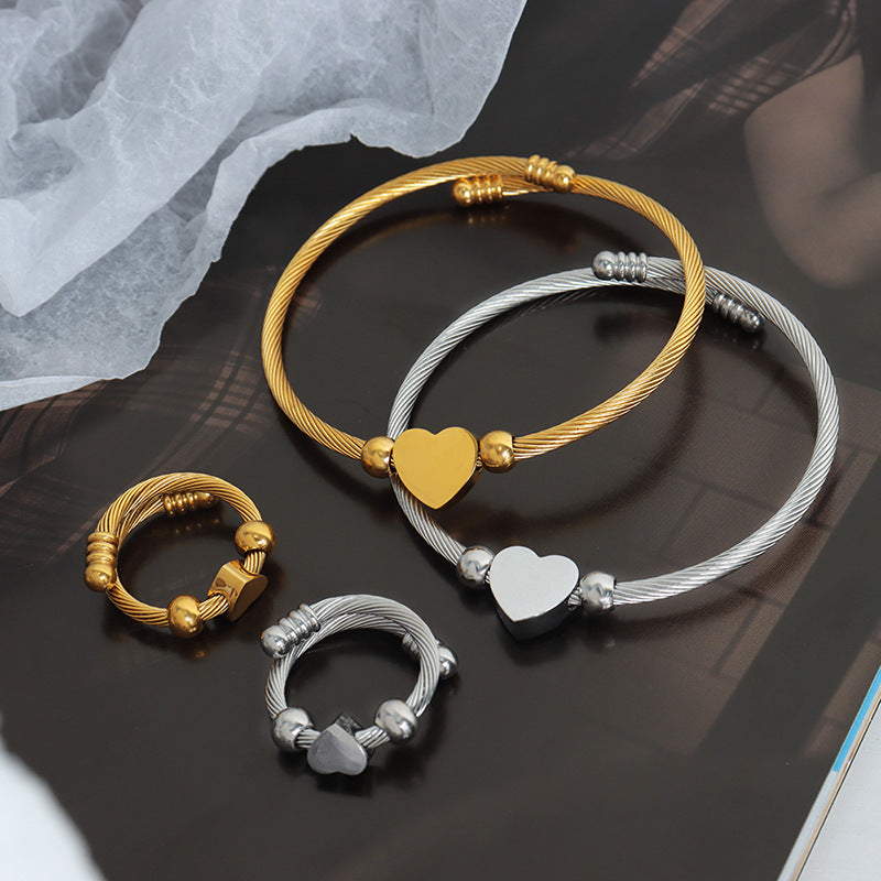 Elegant Simple Style Heart Shape Stainless Steel 18k Gold Plated Rings Bracelets
