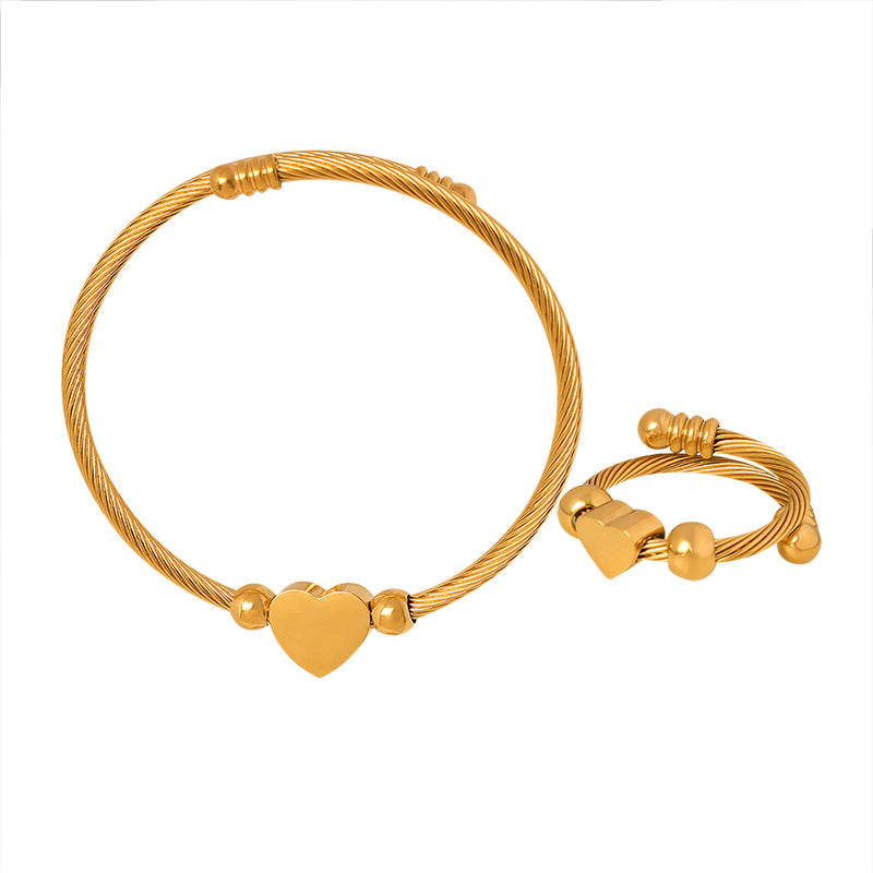 Elegant Simple Style Heart Shape Stainless Steel 18k Gold Plated Rings Bracelets