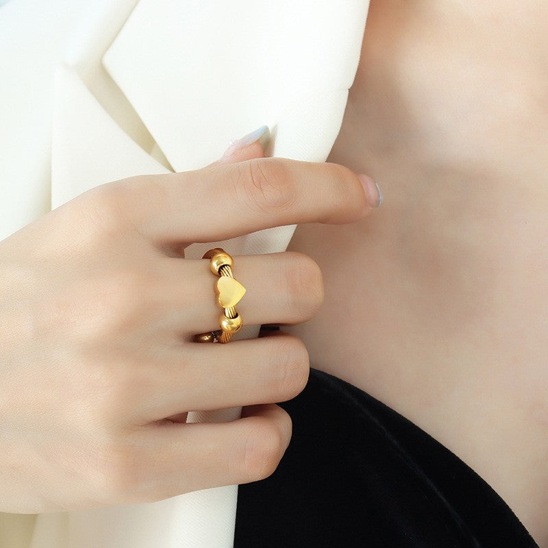 Elegant Simple Style Heart Shape Stainless Steel 18k Gold Plated Rings Bracelets