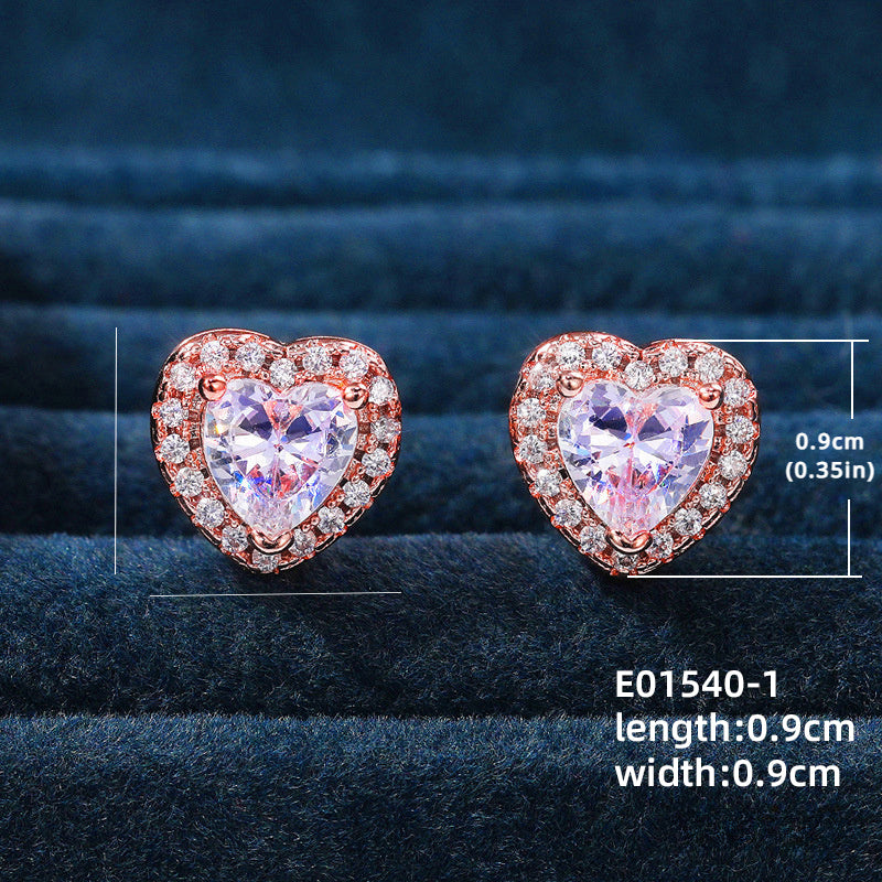 1 Pair Simple Style Heart Shape Inlay Copper Zircon Ear Studs