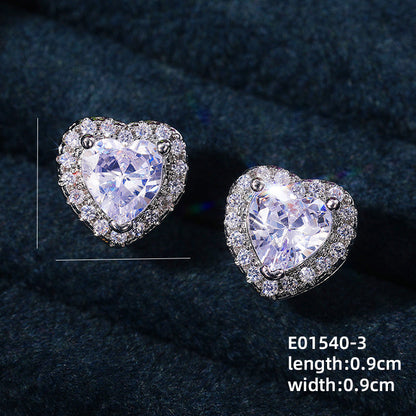 1 Pair Simple Style Heart Shape Inlay Copper Zircon Ear Studs