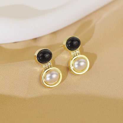 1 Pair Vintage Style Simple Style Round Plating Inlay Alloy Artificial Pearls Gold Plated Drop Earrings