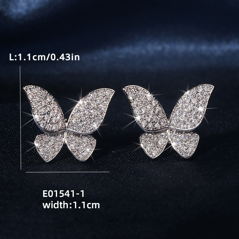 1 Pair Simple Style Butterfly Inlay Copper Zircon Ear Studs