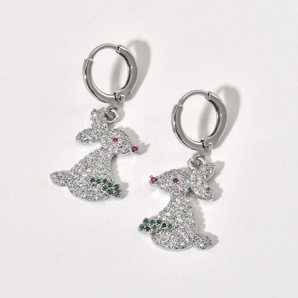 1 Pair Simple Style Rabbit Plating Copper Zircon White Gold Plated Drop Earrings