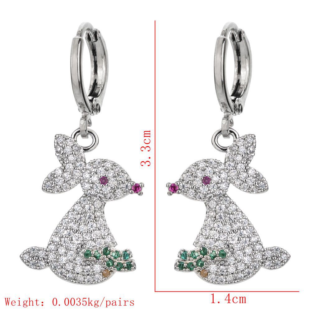 1 Pair Simple Style Rabbit Plating Copper Zircon White Gold Plated Drop Earrings