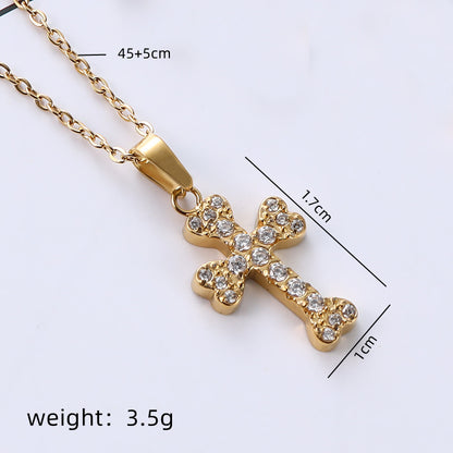 Simple Style Cross Stainless Steel Plating Inlay Zircon Gold Plated Pendant Necklace