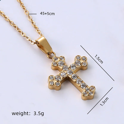 Simple Style Cross Stainless Steel Plating Inlay Zircon Gold Plated Pendant Necklace