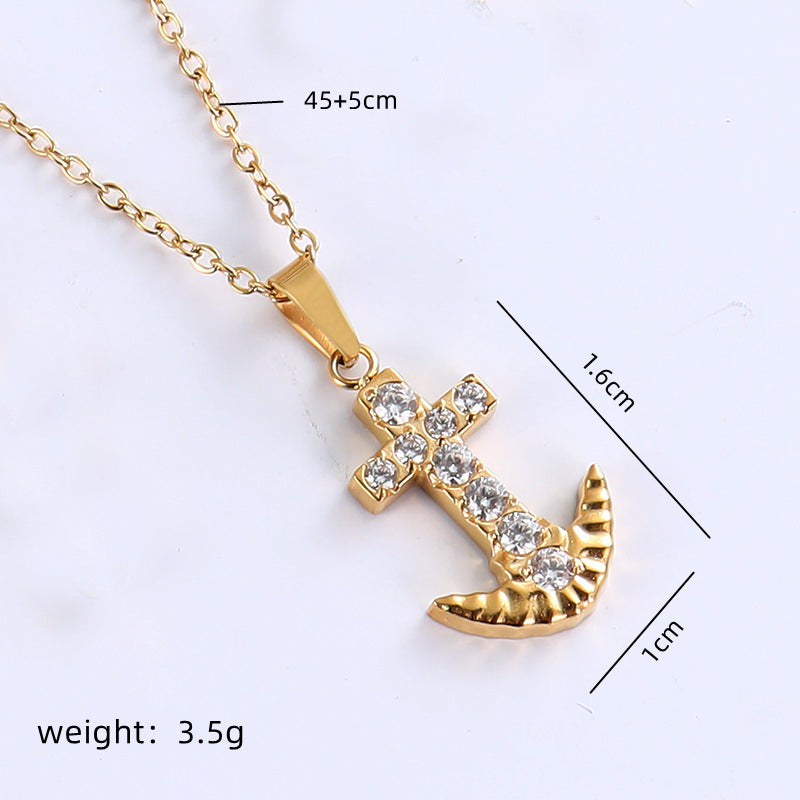 Simple Style Cross Stainless Steel Plating Inlay Zircon Gold Plated Pendant Necklace