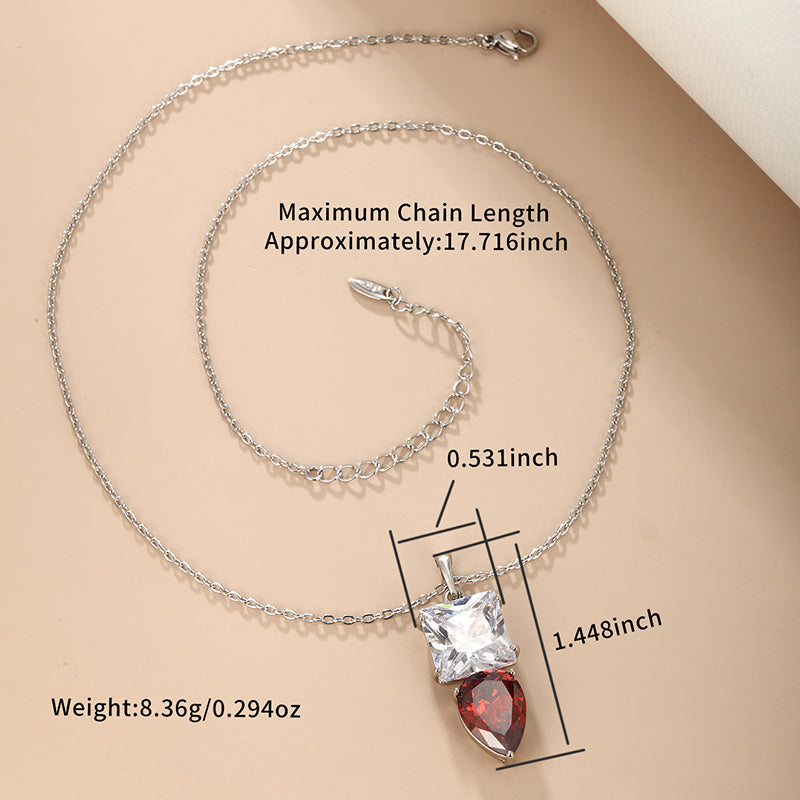 Xuping French Style Shiny Square Water Droplets Copper Alloy Plating Inlay Artificial Gemstones White Gold Plated Women's Necklace