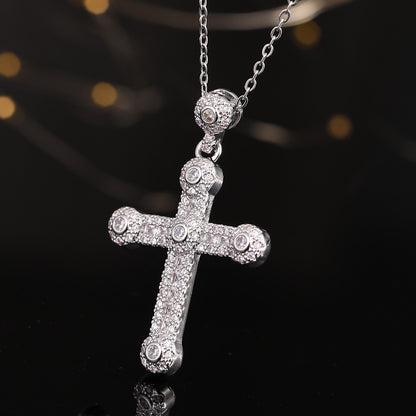 Simple Style Cross Copper Inlay Zircon Pendant Necklace