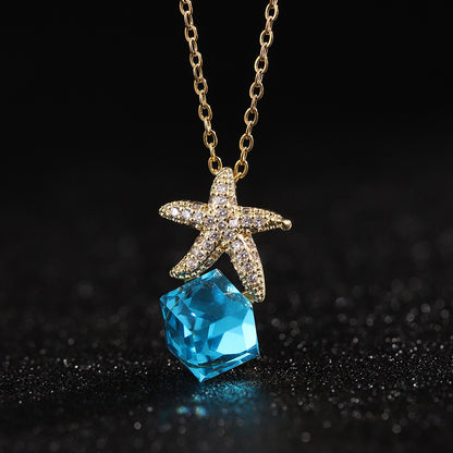 Simple Style Commute Starfish Copper Inlay Zircon Pendant Necklace