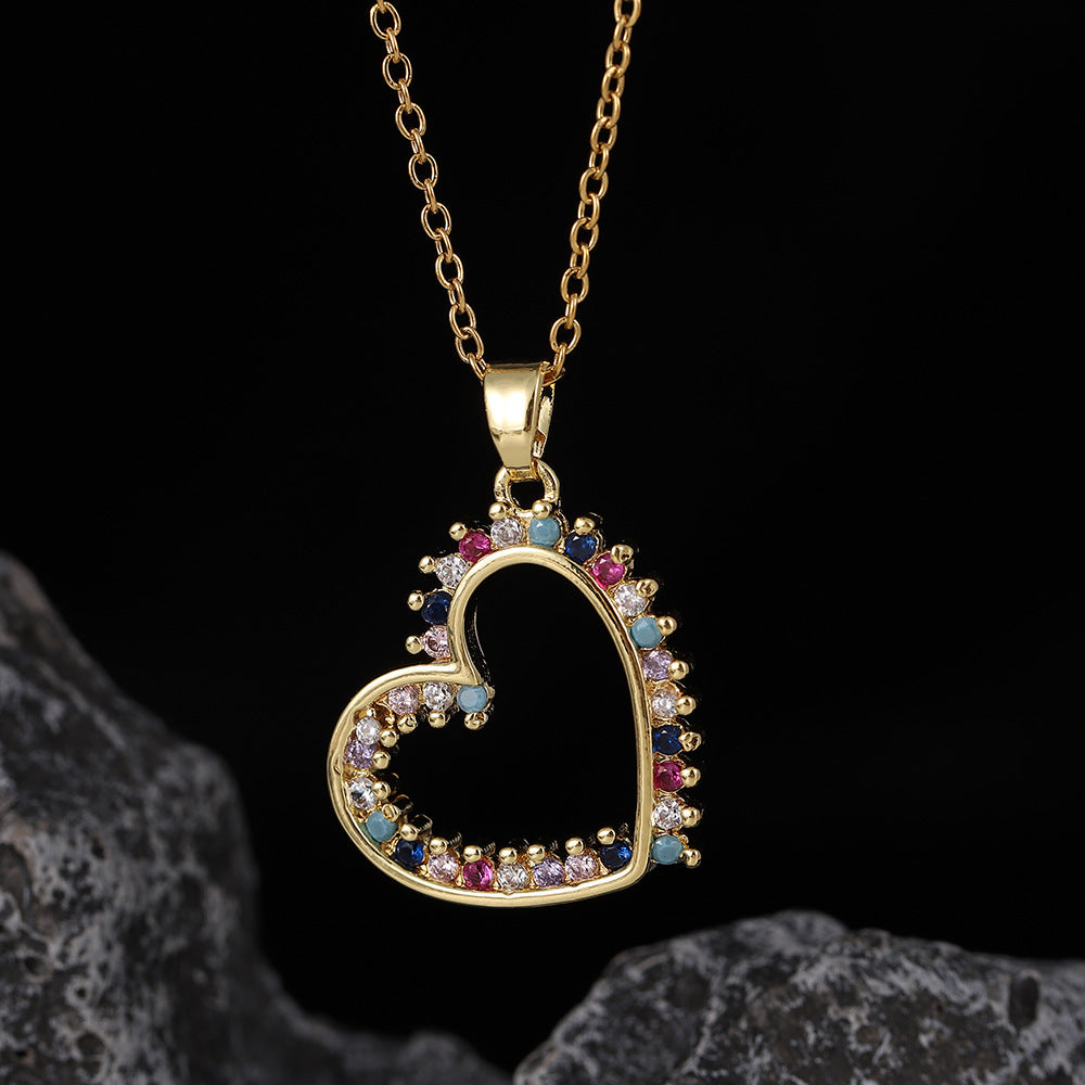 Simple Style Heart Shape Copper Inlay Zircon Pendant Necklace