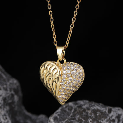 Simple Style Heart Shape Copper Inlay Zircon Pendant Necklace