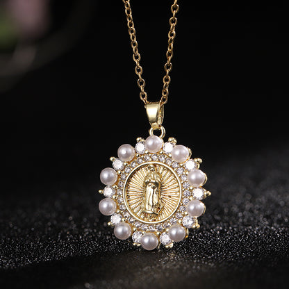 Classic Style Geometric Copper Inlay Zircon Pendant Necklace