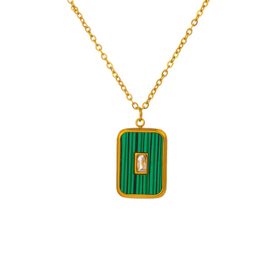 Simple Style Roman Style Commute Square Titanium Steel Plating Inlay Rhinestones 18k Gold Plated Pendant Necklace