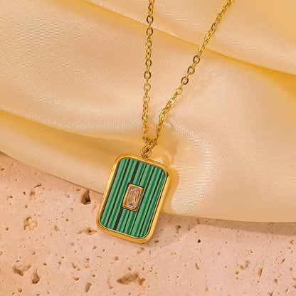 Simple Style Roman Style Commute Square Titanium Steel Plating Inlay Rhinestones 18k Gold Plated Pendant Necklace