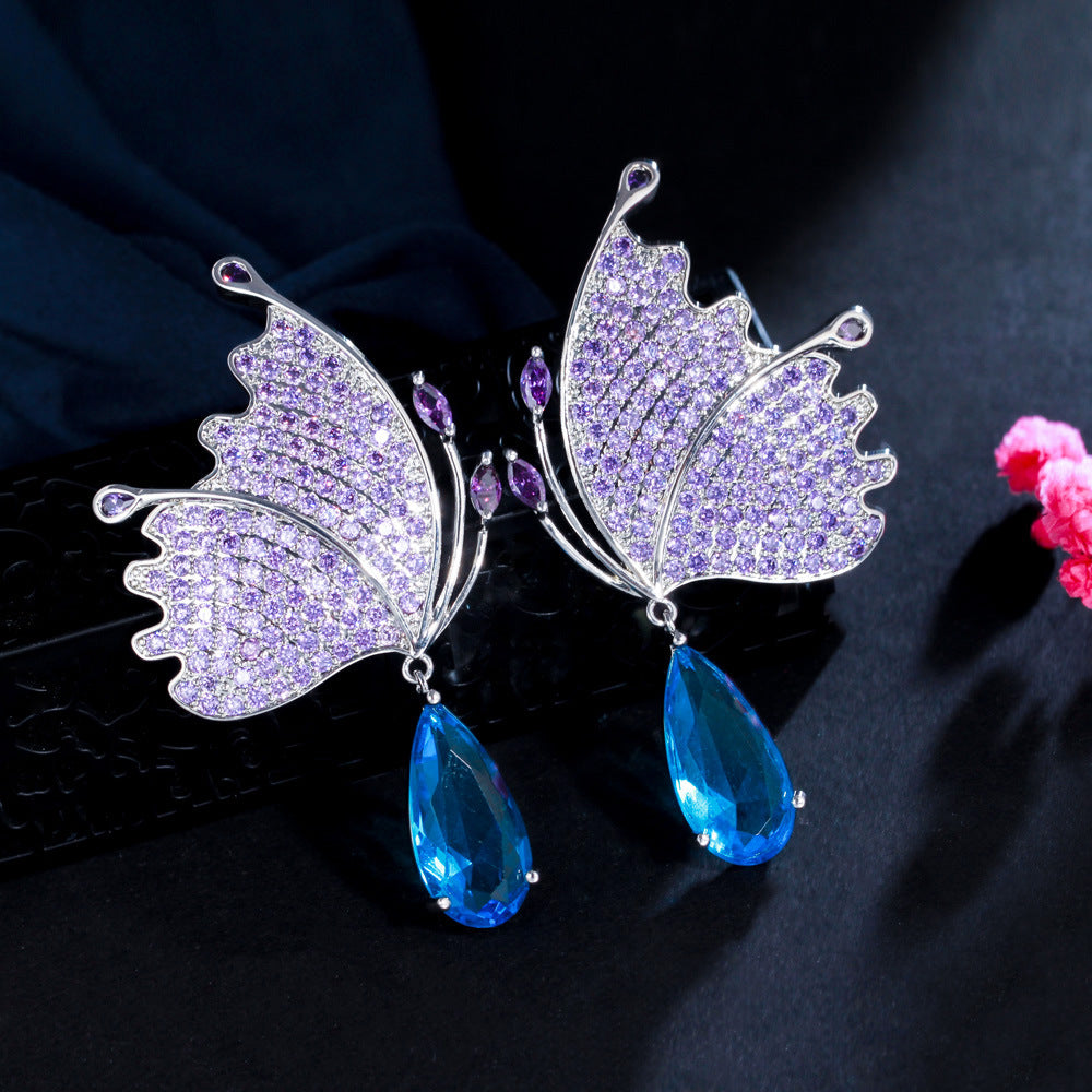 1 Pair Casual Wedding Romantic Butterfly Plating Inlay Copper Zircon Rhodium Plated Silver Plated Drop Earrings