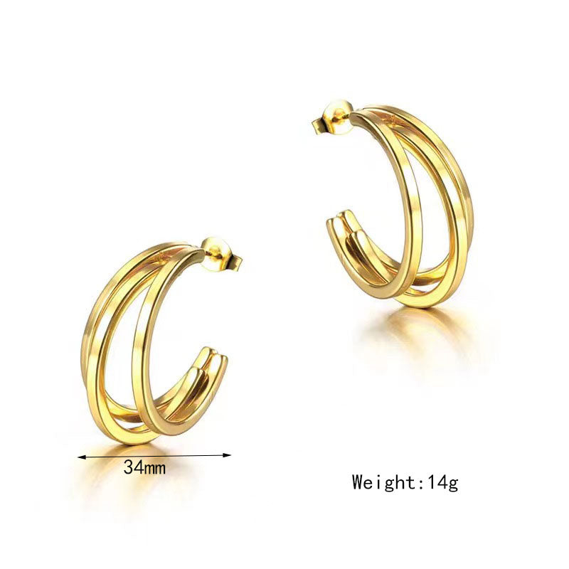 1 Pair Classic Style C Shape Plating Titanium Steel Gold Plated Ear Studs