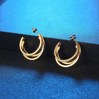 1 Pair Classic Style C Shape Plating Titanium Steel Gold Plated Ear Studs