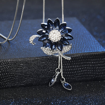 Lady Flower Alloy Glass Copper Plating Inlay Artificial Rhinestones Women's Sweater Chain