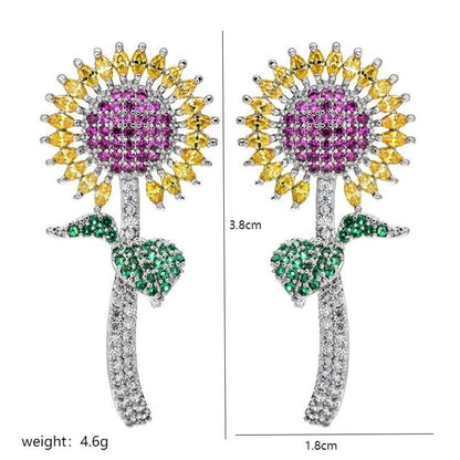 1 Pair Simple Style Classic Style Sunflower Plating Inlay Copper Zircon 18k Gold Plated Ear Studs